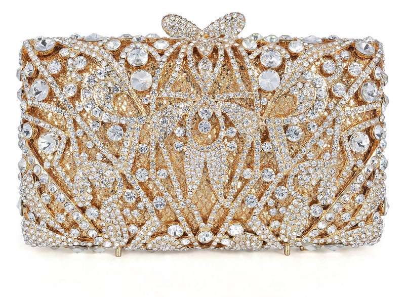 MOSSMON Luxury Crystal Clutch Women Rhinestone Evening Bag for Party and Wedding Gold - Image 1